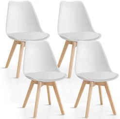 Giantex Set Of 4 Modern Dining Chairs, High Backrest Kitchen Chairs, Elegant Mid Century Side Chairs W/Padded Seat, Solid Wood Legs, Upholstered Tulip Chair For Dining Room, Living Room (White) -Songmics Furniture Shop 419z0I7yMML. AC