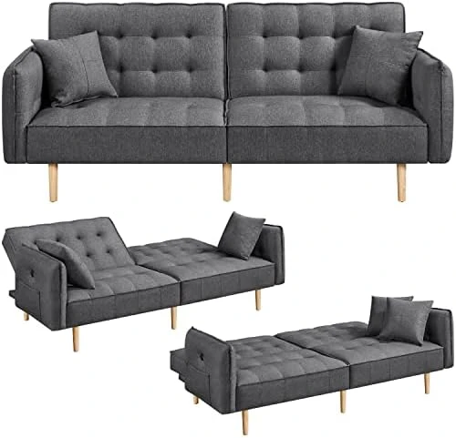 Yaheetech 78” Convertible Sofa Bed With USB Ports Sleeper Couch Futon Daybed Sleeper Sofa For Living Room Convertible Loveseat Adjustable Couch Bed Linen Fabric Tufted Split-Back Daybed, Black 8 Yaheetech 78” Convertible Sofa Bed With USB Ports Sleeper Couch Futon Daybed Sleeper Sofa For Living Room Convertible Loveseat Adjustable Couch Bed Linen Fabric Tufted Split-Back Daybed, Black - Image 8