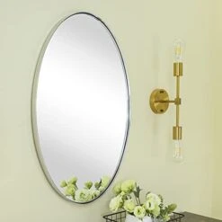 Oval Chrome Metal Framed Bathroom Mirror For Wall In Stainless Steel Modern Farmhouse Bathroom Vanity Mirrors Wall Mounted 20x30''