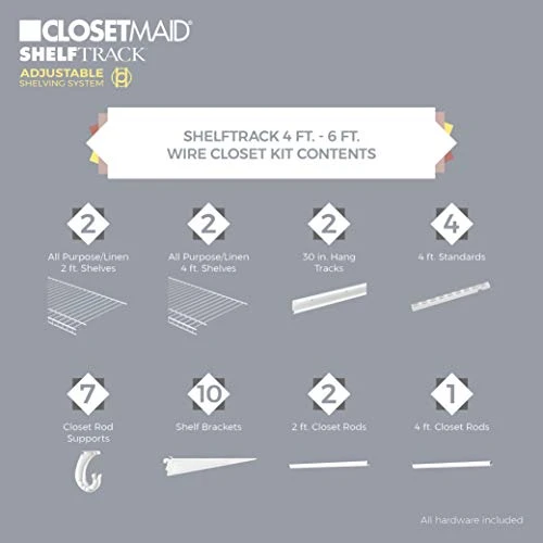 ClosetMaid ShelfTrack Wire Closet Organizer System, Adjustable From 4 To 6 Ft., With Shelves, Clothes Rods, Hardware, Durable Steel, White 2 ClosetMaid ShelfTrack Wire Closet Organizer System, Adjustable From 4 To 6 Ft., With Shelves, Clothes Rods, Hardware, Durable Steel, White - Image 2