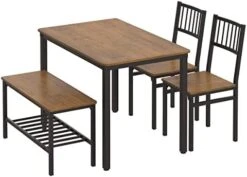 Teraves Dining Table Set For 4/Computer Desk,Kitchen Table With 2 Chairs And A Bench,Table And Chairs Dining Set 4 Piece Set For Dining Room (Black Oak+Black Frame, 110CM) -Songmics Furniture Shop 41A5eDNDWzL. AC 1