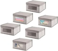 MDesign Medium Fabric Stackable Closet Storage Organizer Box With Front Window/Lid For Bedroom, Office, Mudroom Organization, Hold Clothes, Blankets, Linens, Lido Collection, 6 Pack, Gray 13 MDesign Medium Fabric Stackable Closet Storage Organizer Box With Front Window/Lid For Bedroom, Office, Mudroom Organization, Hold Clothes, Blankets, Linens, Lido Collection, 6 Pack, Gray -Songmics Furniture Shop 41A80Sp7IuL. AC