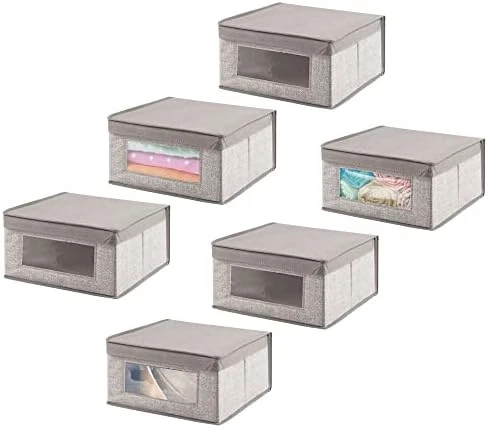 MDesign Medium Fabric Stackable Closet Storage Organizer Box With Front Window/Lid For Bedroom, Office, Mudroom Organization, Hold Clothes, Blankets, Linens, Lido Collection, 6 Pack, Gray 7 MDesign Medium Fabric Stackable Closet Storage Organizer Box With Front Window/Lid For Bedroom, Office, Mudroom Organization, Hold Clothes, Blankets, Linens, Lido Collection, 6 Pack, Gray - Image 7