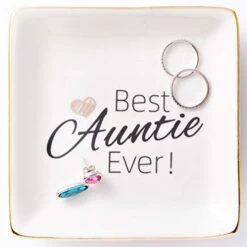 Simple Plus+ Gifts For Auntie From Niece Or Nephew-Ceramic Ring Ornament Plate Decorative Trinket Plate-Best Auntie Ever-for Aunt’s Birthday,Mother’s Day,Thanksgiving (Auntie)
