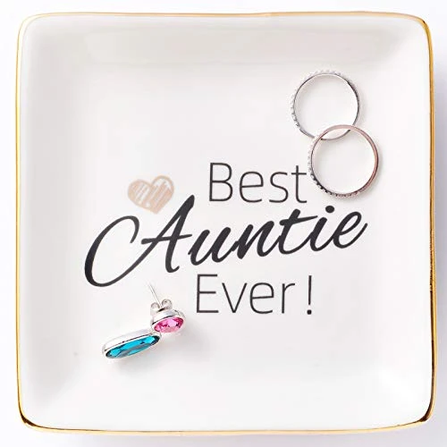 Simple Plus+ Gifts For Auntie From Niece Or Nephew-Ceramic Ring Ornament Plate Decorative Trinket Plate-Best Auntie Ever-for Aunt’s Birthday,Mother’s Day,Thanksgiving (Auntie) 1 Simple Plus+ Gifts For Auntie From Niece Or Nephew-Ceramic Ring Ornament Plate Decorative Trinket Plate-Best Auntie Ever-for Aunt’s Birthday,Mother’s Day,Thanksgiving (Auntie)