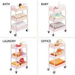 MDesign Metal 3-Tier Rolling Utility Storage Carts - Organizer Trolley For Bathroom, Kitchen, Laundry, Office, And Kids Rooms - Heavy Duty Caddy With 4 Caster Wheels - Light Pink -Songmics Furniture Shop 41ABs5CZTmL