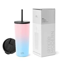 Simple Modern Insulated Tumbler With Lid And Straw | Iced Coffee Cup Reusable Stainless Steel Water Bottle Travel Mug | Gifts For Women Men Her Him | Classic Collection | 20oz | Sweet Taffy