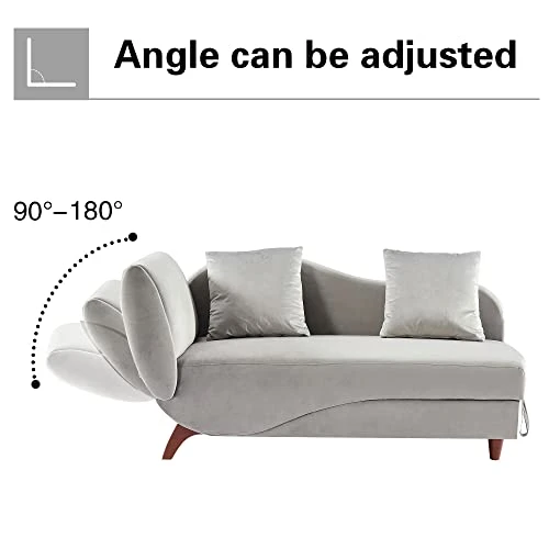 NOSGA Functional Indoor Chaise Lounge With Storage/2 Pillows And Solid Wood Legs, Modern Velvet Upholstered Sofa Recliner For Living Room Bedroom (Light Grey) 4 NOSGA Functional Indoor Chaise Lounge With Storage/2 Pillows And Solid Wood Legs, Modern Velvet Upholstered Sofa Recliner For Living Room Bedroom (Light Grey) - Image 4