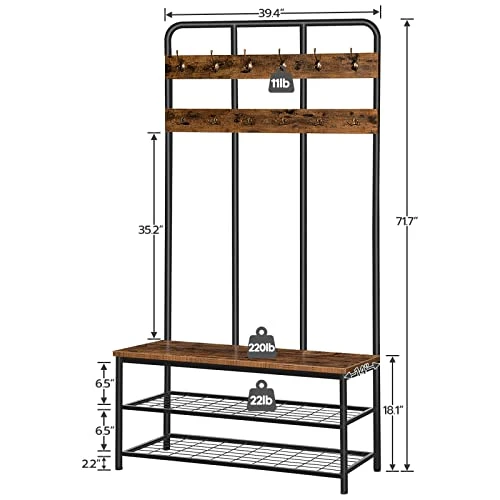 HOOBRO Hall Tree With Bench, Entryway Bench With Coat Rack, Mud Room Bench With 12 Double Hooks And Storage Bench, Coat Tree, Shoe Rack Organizer, For Foyer, Front Door, Rustic Brown BF05MT01 5 HOOBRO Hall Tree With Bench, Entryway Bench With Coat Rack, Mud Room Bench With 12 Double Hooks And Storage Bench, Coat Tree, Shoe Rack Organizer, For Foyer, Front Door, Rustic Brown BF05MT01 - Image 5