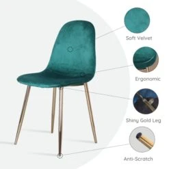 Pozbee Velvet Dining Chairs Set Of 4, Midcentury Modern Kitchen Chairs With Gold Chrome Legs, Elegant Dining Room Chairs (Dark Green) -Songmics Furniture Shop 41ANAsHOCGL