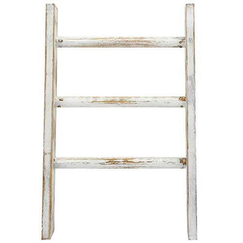 MyGift 16 Inch Rustic Whitewashed Wood Countertop Kitchen Towel Ladder With 3 Rungs, Farmhouse Bathroom Hand Towel Holder Rack 3 MyGift 16 Inch Rustic Whitewashed Wood Countertop Kitchen Towel Ladder With 3 Rungs, Farmhouse Bathroom Hand Towel Holder Rack - Image 3