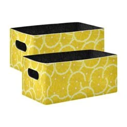 Yellow Lemon Storage Basket Felt Storage Bin Collapsible Shelves Basket Decorative Baskets Organizer For Kids Bedroom Magazine