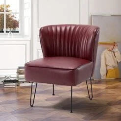 HULALA HOME Faux Leather Accent Chairs Set Of 2 With Metal Base, Mid Century Modern Living Room Chairs, Comfy Upholstered Armless Side Chairs For Bedroom, Camel -Songmics Furniture Shop 41ARqnZAkuL. AC