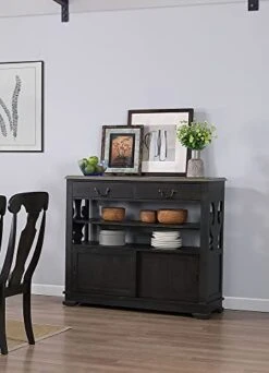 Pilaster Designs Indoor Home Decorative Furniture Frates Buffet Server With Storage Drawers & Shelves, Black & Brown Wood