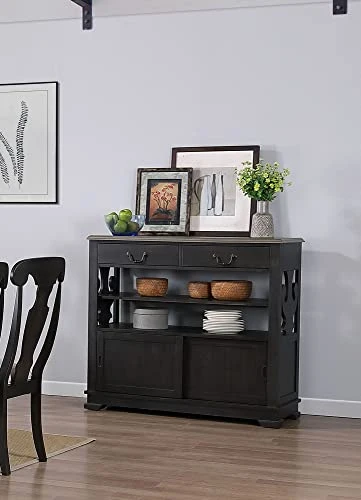Pilaster Designs Indoor Home Decorative Furniture Frates Buffet Server With Storage Drawers & Shelves, Black & Brown Wood 1 Pilaster Designs Indoor Home Decorative Furniture Frates Buffet Server With Storage Drawers & Shelves, Black & Brown Wood