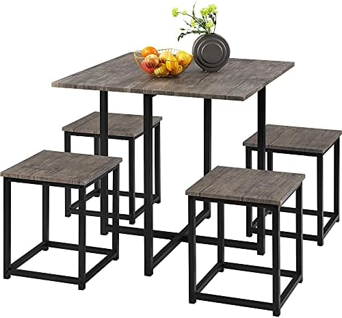 Yaheetech 5-Piece Dining Table Set - Industrial Kitchen Table & Chairs Sets For 4 - Compact Table With 4 Stools & Space-Saving Design For Apartment, Small Space, Breakfast Nook, Gray 7 Yaheetech 5-Piece Dining Table Set - Industrial Kitchen Table & Chairs Sets For 4 - Compact Table With 4 Stools & Space-Saving Design For Apartment, Small Space, Breakfast Nook, Gray - Image 7