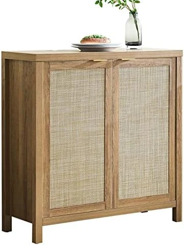 SICOTAS Sideboard Buffet Rattan Storage Cabinet - Farmhouse Kitchen Cabinet With Rattan Decorated Doors - Boho Accent Liquor Coffee Bar Cabinet - Cupboard Console Table For Dining Room Bar - Natural 6 SICOTAS Sideboard Buffet Rattan Storage Cabinet - Farmhouse Kitchen Cabinet With Rattan Decorated Doors - Boho Accent Liquor Coffee Bar Cabinet - Cupboard Console Table For Dining Room Bar - Natural - Image 6