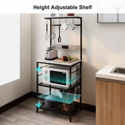 GiftGo Kitchen Bakers Rack With Power Outlet, Coffee Bar Table 4 Tiers, Kitchen Microwave Stand Multifunctional Kitchen Storage Shelf Rack For Spices, Pots And Pans (Grey) -Songmics Furniture Shop 41AXeYx2BBL