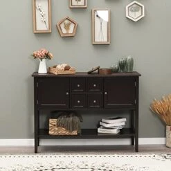 Sophia & William Sideboards And Buffets With Storage, Console Table Cupboard With Open Shelf, 2 Doors And 4 Drawers, Wood Accent Storage Cabinet For Entryway Living Room Kitchen, Coffee 9 Sophia & William Sideboards And Buffets With Storage, Console Table Cupboard With Open Shelf, 2 Doors And 4 Drawers, Wood Accent Storage Cabinet For Entryway Living Room Kitchen, Coffee -Songmics Furniture Shop 41AbgKjjRsL