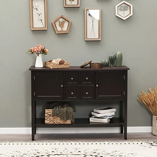 Sophia & William Sideboards And Buffets With Storage, Console Table Cupboard With Open Shelf, 2 Doors And 4 Drawers, Wood Accent Storage Cabinet For Entryway Living Room Kitchen, Coffee 3 Sophia & William Sideboards And Buffets With Storage, Console Table Cupboard With Open Shelf, 2 Doors And 4 Drawers, Wood Accent Storage Cabinet For Entryway Living Room Kitchen, Coffee - Image 3