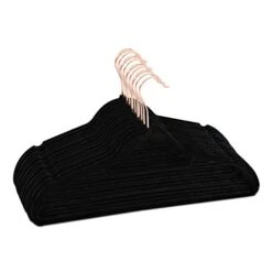 Premium Velvet Suit Hangers 50 Pack Non Slip Clothes Hanger, 360 Degree Chrome Swivel Rose Gold Hook Strong And Durable Hold Up To 10 Lbs, Ultra Thin Coat Hangers(Black)