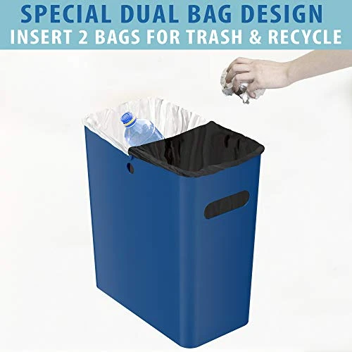 ITouchless SlimGiant 4.2 Gallon Slim Garbage Bin With Handles, 16 Liter Plastic Small Trash Can Hanging Wastebasket, Magazine/File Folder Storage Container For Home, Office, Bathroom, Kitchen, Blue 4 ITouchless SlimGiant 4.2 Gallon Slim Garbage Bin With Handles, 16 Liter Plastic Small Trash Can Hanging Wastebasket, Magazine/File Folder Storage Container For Home, Office, Bathroom, Kitchen, Blue - Image 4