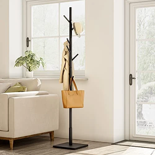 JOISCOPE Wooden Coat Rack Freestanding, Sturdy Coat Tree With 3 Adjustable Sizes, 8 Hooks And Easy To Assemble Coat Hanger For Coats, Hats, Scarves, Clothes And Handbags,Square(Black) 3 JOISCOPE Wooden Coat Rack Freestanding, Sturdy Coat Tree With 3 Adjustable Sizes, 8 Hooks And Easy To Assemble Coat Hanger For Coats, Hats, Scarves, Clothes And Handbags,Square(Black) - Image 3