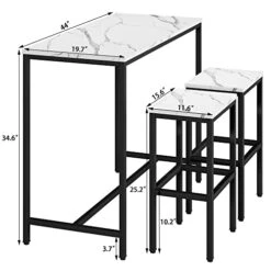 Aklaus 44" Bar Table Set For 2,White Faux Marble Top Bar Table And Chairs Set,Counter Height Bar Table With 2 Stools,3 Piece Bar Table Furniture Set For Breakfest Nook Living Room Small Space -Songmics Furniture Shop 41AgbNL7vRL