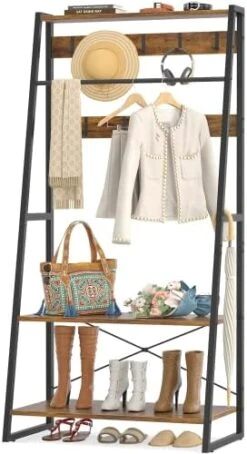 Unikito Coat Rack, 3-in-1 Hall Tree With Storage Shoe Rack, Freestanding Entryway Bench With Shelves, Industrial Entry Coat Stand With Metal Frame For Entrance, Foyer, Bedroom, Easy Assemble, Gray -Songmics Furniture Shop 41Ah0N5R5zL. AC