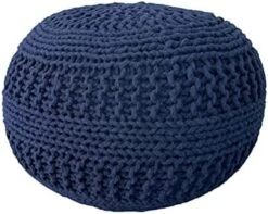NOORI Home - Premium Luxury 100% Handmade & Handcrafted Cable Style Cotton Knitted Jade Comfortable Pouf, Ottoman, Footrest, Footstool - Beige - 20"x20"x14" -Songmics Furniture Shop 41AhhDTk6xL. AC