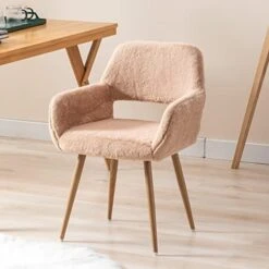 SSLine Faux Fur Vanity Chair Elegant White Furry Makeup Desk Chairs For Girls Women Modern Comfy Fluffy Arm Chair With Wood Look Metal Legs In Bedroom Living Room -Songmics Furniture Shop 41AieLq1KNL. AC