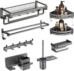 4 Pieces Gunmetal Grey Bathroom Accessories Set – 24" Wall Mounted Double Towel Bar, Coat Rack, Double Corner Shower Shelves, Toilet Roll Holder With Phone Holder, Gunmetal Bath Hardware Set -Songmics Furniture Shop 41AoM1kaYEL. AC