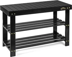 Homemaid Living Bamboo 3 Tier Shoe Rack Bench, Premium Shoe Organizer Or Entryway Bench, Perfect For Shoe Cubby, Entry Bench, Bathroom Bench, Entryway Organizer, Hallway Or Living Room(Black)