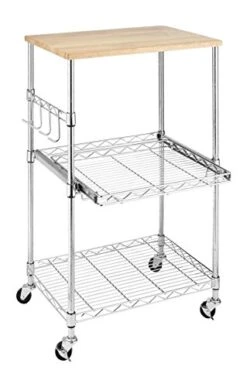 Whitmor Supreme Microwave Cart With Locking Wheels - Chrome With Food Safe Cutting Board 16 X 22.5 X 34 Inches