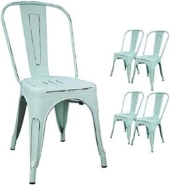 Devoko Metal Indoor-Outdoor Chairs Distressed Style Kitchen Dining Chairs Stackable Side Chairs With Back Set Of 4 (Blue) -Songmics Furniture Shop 41Aws4lrx4L. AC