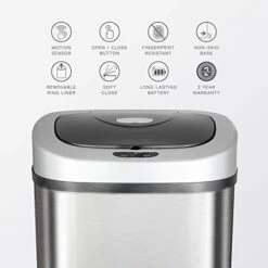 NINESTARS Automatic Touchless Infrared Motion Sensor Trash Can With Stainless Steel Base & Oval, Silver/Black Lid, 21 Gal 15 NINESTARS Automatic Touchless Infrared Motion Sensor Trash Can With Stainless Steel Base & Oval, Silver/Black Lid, 21 Gal -Songmics Furniture Shop 41AxucdziEL