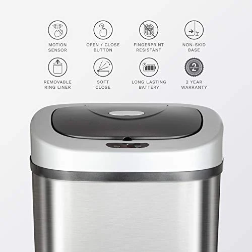 NINESTARS Automatic Touchless Infrared Motion Sensor Trash Can With Stainless Steel Base & Oval, Silver/Black Lid, 21 Gal 5 NINESTARS Automatic Touchless Infrared Motion Sensor Trash Can With Stainless Steel Base & Oval, Silver/Black Lid, 21 Gal - Image 5