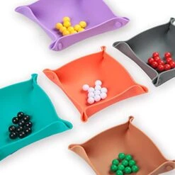 Collapsible Board Game Storage Bowls, Portable Folding Tray Accessory Holds Tabletop Bits, Components, Pieces, Dices For Classic & Modern Gaming, RPG Roleplaying (5-Pack) (Macoron Color)