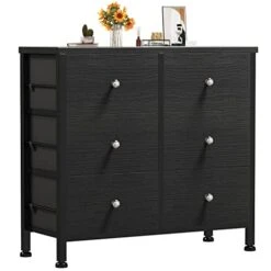 BOLUO Black Dresser For Bedroom 6 Drawer Dressers & Chests Of Drawers Small Fabric Dresser Storage For Closet Modern