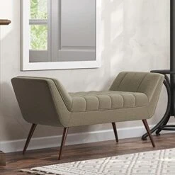 BELLEZE 63 Inch Mid Century Modern Ottoman, Contemporary Upholstered Linen Fabric Bench With Wood Legs, Accent Furniture For Living Room, Bedroom, Entryway - Moreno (Grey) 24 BELLEZE 63 Inch Mid Century Modern Ottoman, Contemporary Upholstered Linen Fabric Bench With Wood Legs, Accent Furniture For Living Room, Bedroom, Entryway - Moreno (Grey) -Songmics Furniture Shop 41B58E0p63L. AC
