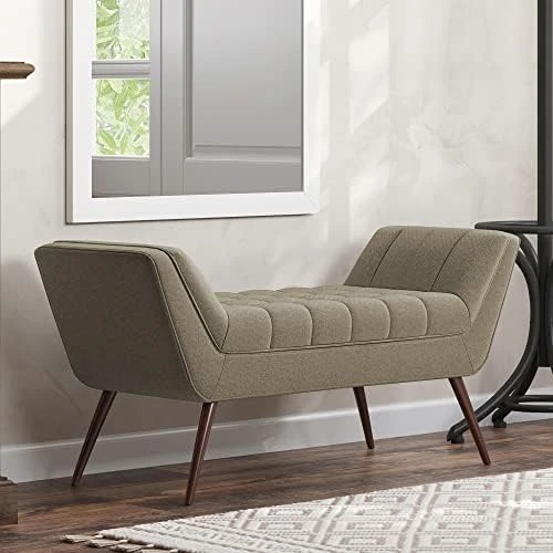 BELLEZE 63 Inch Mid Century Modern Ottoman, Contemporary Upholstered Linen Fabric Bench With Wood Legs, Accent Furniture For Living Room, Bedroom, Entryway - Moreno (Grey) 12 BELLEZE 63 Inch Mid Century Modern Ottoman, Contemporary Upholstered Linen Fabric Bench With Wood Legs, Accent Furniture For Living Room, Bedroom, Entryway - Moreno (Grey) - Image 12