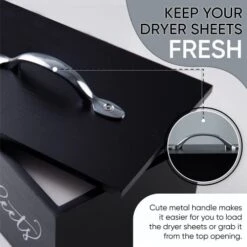 Dryer Sheet Container With Lid For Laundry Room Organization – Wooden Dryer Sheets Holder – Farmhouse Laundry Room Decor – Cute Modern Laundry Room Organization And Storage (Stylish Black)