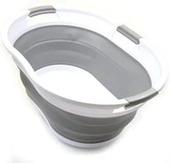 SAMMART 36L (9.5 Gallon) Collapsible 3 Handled Plastic Laundry Basket-Foldable Pop Up Storage Container-Portable Washing Tub-Space Saving Basket/Water Capacity 27L/7.1 Gallon (1, Grey) -Songmics Furniture Shop 41B8cWhJ1WL. AC