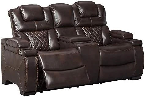 Signature Design By Ashley Warnerton Faux Leather Power Reclining Loveseat With Center Console, Brown 5 Signature Design By Ashley Warnerton Faux Leather Power Reclining Loveseat With Center Console, Brown - Image 5