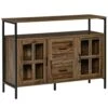 HOMCOM Industrial Sideboard Buffet Cabinet, Kitchen Cabinet, Coffee Bar Cabinet With Adjustable Shelves, Glass Doors, And 2 Drawers For Living Room, Brown