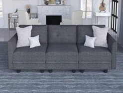 LLappuil Modular Sofa Faux Leather Fabric 112" Sectional Couch 4 Seater With Storage Seats Modern Sectional Sofa For Living Room, Office, Aqua Blue -Songmics Furniture Shop 41BFM787StL. AC