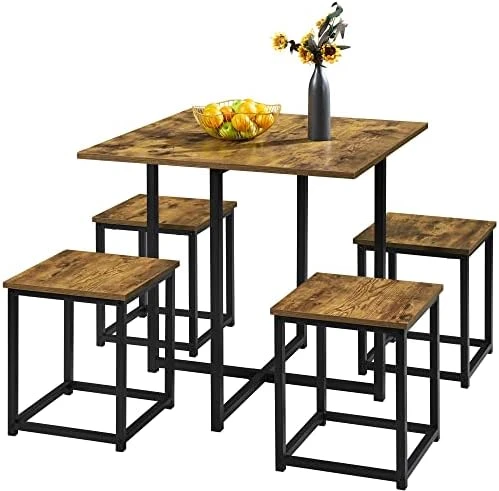 Yaheetech 5-Piece Dining Table Set - Industrial Kitchen Table & Chairs Sets For 4 - Compact Table With 4 Stools & Space-Saving Design For Apartment, Small Space, Breakfast Nook, Gray 9 Yaheetech 5-Piece Dining Table Set - Industrial Kitchen Table & Chairs Sets For 4 - Compact Table With 4 Stools & Space-Saving Design For Apartment, Small Space, Breakfast Nook, Gray - Image 9