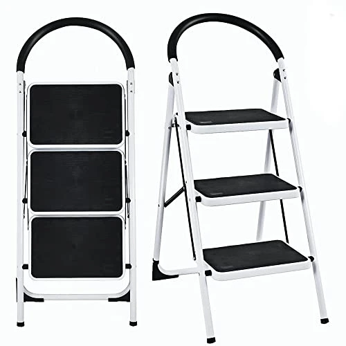 GENERIC 3-Step Portable Folding Steel Ladder With Wide Platform Steps, 330lbs Capacity 1 GENERIC 3-Step Portable Folding Steel Ladder With Wide Platform Steps, 330lbs Capacity