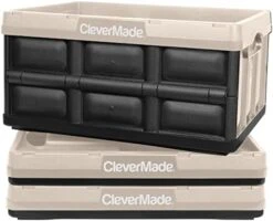 CleverMade 32L Collapsible Storage Bins (3 Pack, Charcoal) NO LID-Stackable Storage Containers For Organizing, Toy Storage, Garage Storage, 20.8"x 14.1"x11.6" Plastic Storage Bins, Each Hold 66lbs -Songmics Furniture Shop 41BKrDpn2sL. AC