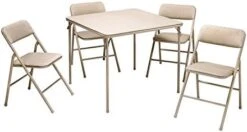 CoscoProducts COSCO Premium 5-Piece Table & Chair Dining Set, With 34" Vinyl Top Card Table And 4 Fabric Padded Seat & Back Folding Chairs, Black -Songmics Furniture Shop 41BN45TP14L. AC